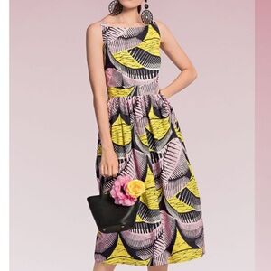 Marc Cain Pink, Yellow, and Black Midi Dress